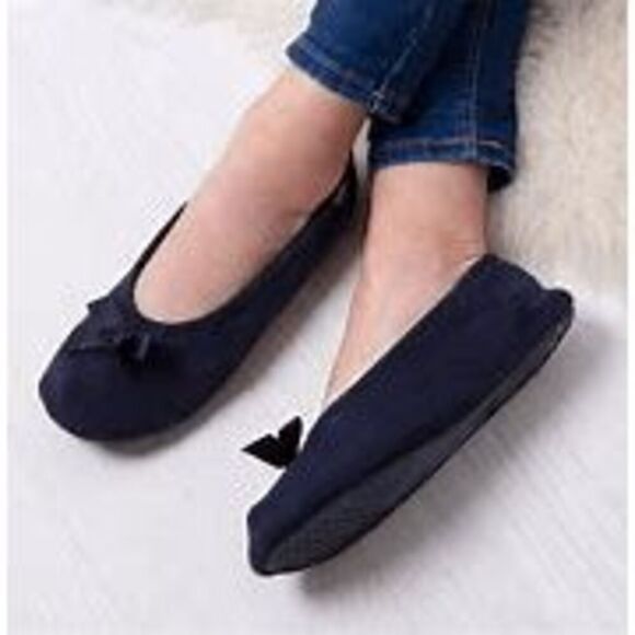 Isotoner Womens XL 9.5-10.5 French Terry Ballerina Flat Slippers Navy Blue New - Picture 3 of 5